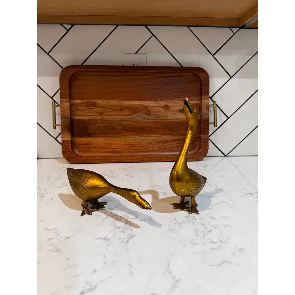 vintage solid brass goose figurines mid century modern cottage man cave granny